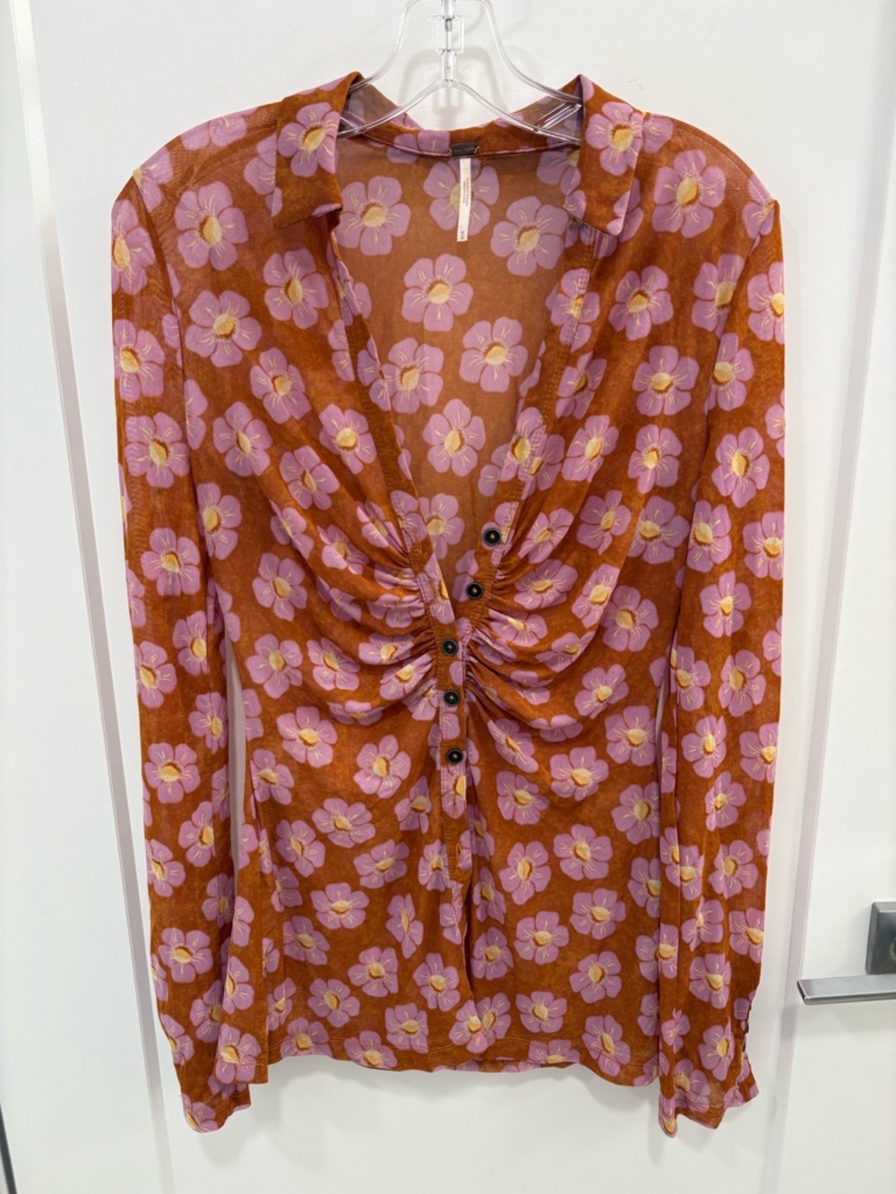 Free People Floral Mesh Lucky Shirtee Retro Button Down Size Medium - Picture 2 of 10